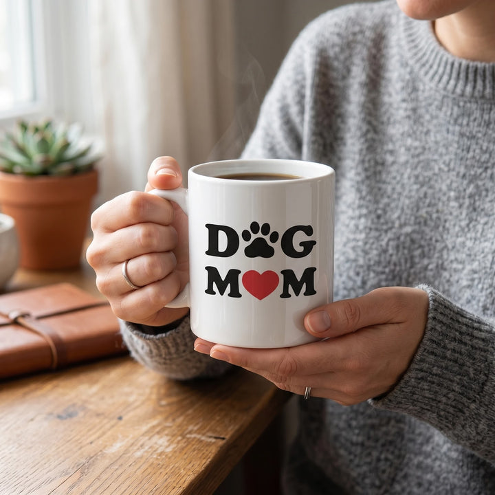 Dog Mom White Coffee Mug Paw Heart Cup 11oz 15oz Pet Lover Gift