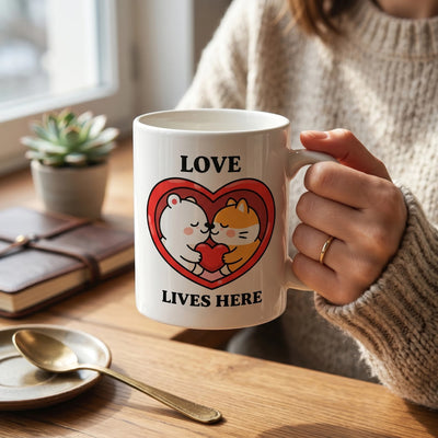 Personalized Couple Mug, Love Lives Here Coffee Cup Gift