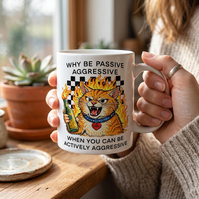Funny Cat Mug - Sarcastic Office Humor Coffee Cup, 11oz