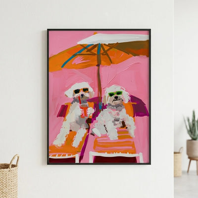 Sunglasses Dogs Poster - Dog Lover Gift, Whimsical Beach Wall Art