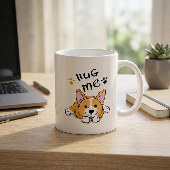 Hug Me Corgi Coffee Mug, Dog Lover Gift, Colorful Inside