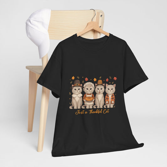 Thanksgiving Shirt, Just a Thankful Cat T-Shirt, Fall Animal Graphic Tee, Autumn Outfit Gift Back view