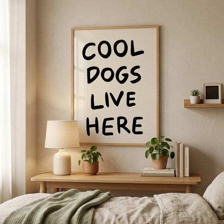 Cool Dogs Live Here Retro Dog Poster - Funny Wall Art for Dog Lovers