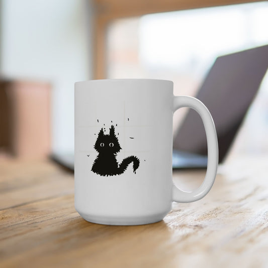 Adorable Scruffy Cat Ceramic Mug 15 Oz