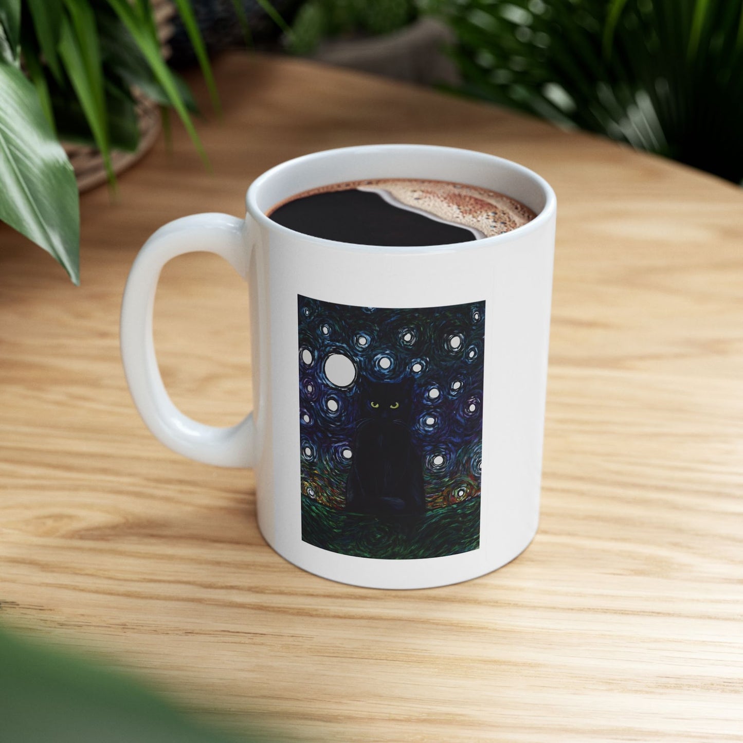 Black Cat Starry Night Coffee Mug
