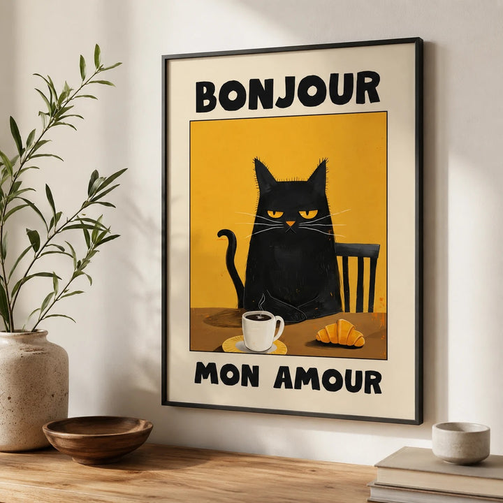 Le Chat Noir Poster - Bonjour Mon Amour Black Cat Art Print