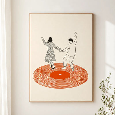 Dancing Couple Poster - Retro Record Player Wall Art Print