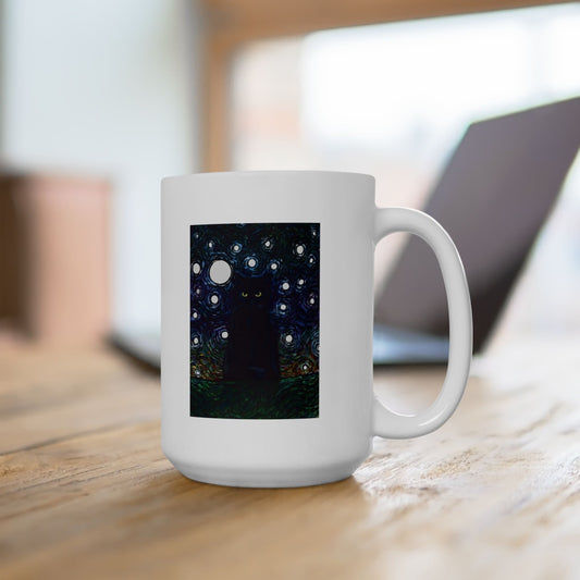 Black Cat Starry Night Coffee Mug 15 Oz
