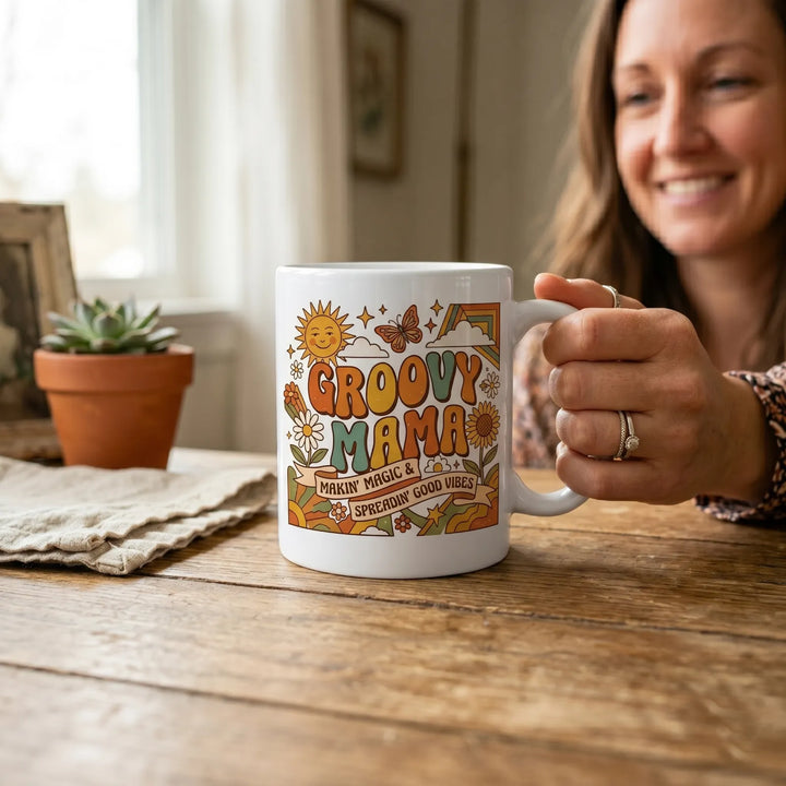 3D effect mother ceramic mug groovy mama design