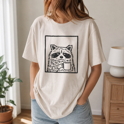 Medieval Sarcastic Raccoon Tshirt - Goblincore Faux Linocut Graphic Tee