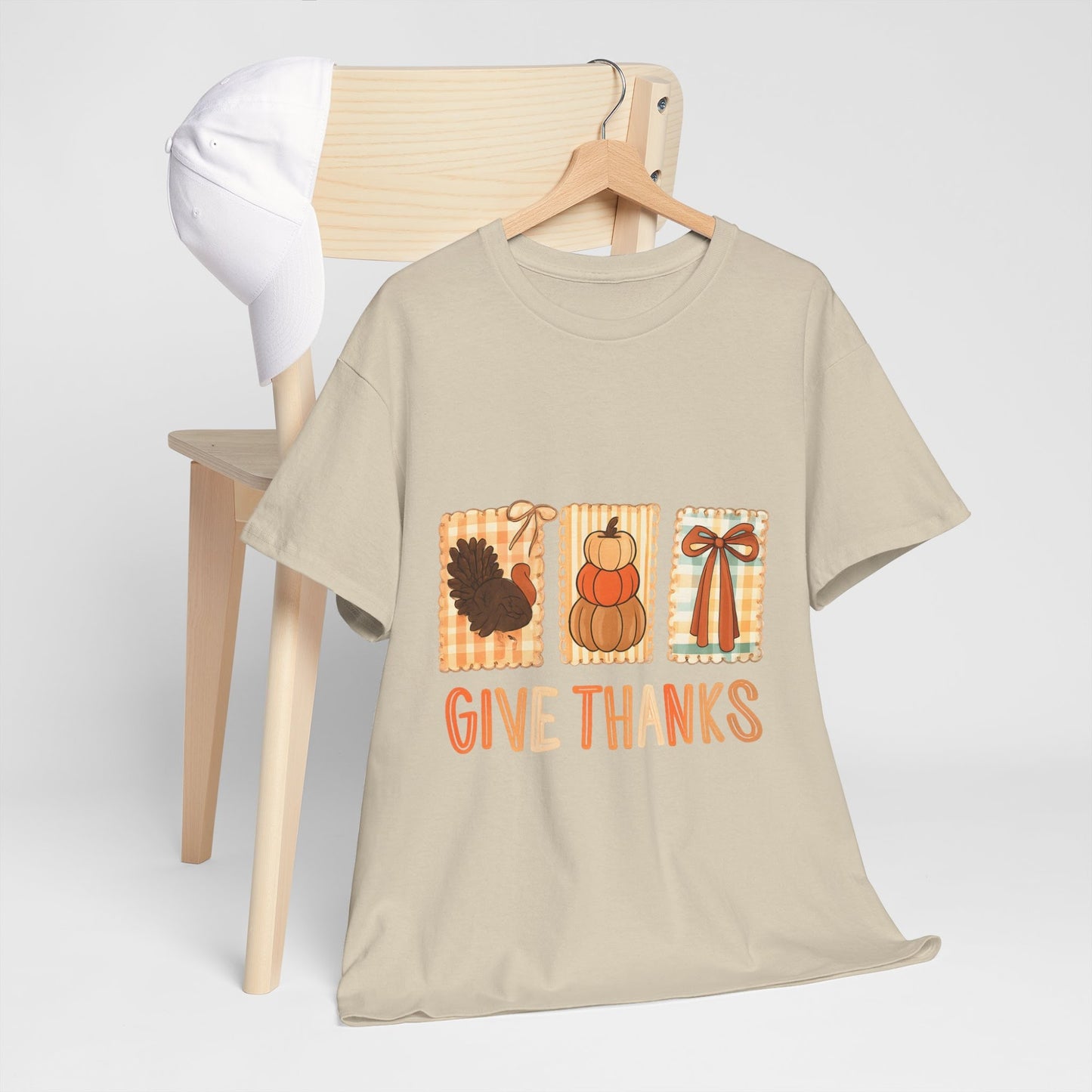 Comfort Colors Give Thanks Shirt, Coquette Thanksgiving Tee, Thankful Fall Shirt, Cute Pumpkin Gift Top  Front view