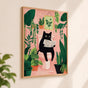 Funny Bathroom Poster - Vintage Cat Reading Newspaper Wall Art