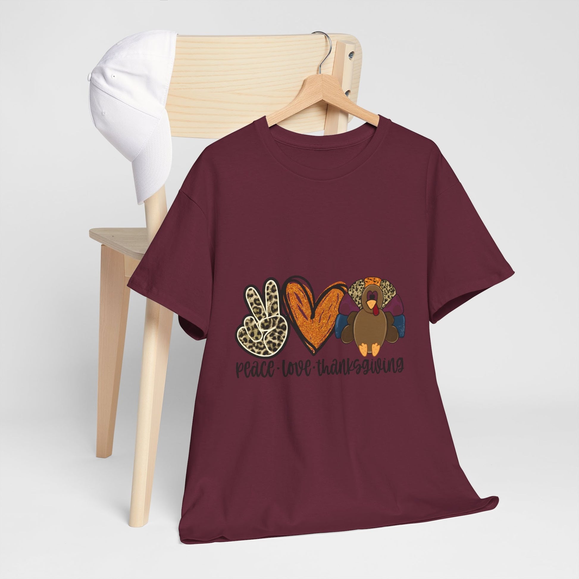 Peace Love Thanksgiving Shirt, Turkey Tee, Fall Season Top, Thanksgiving Family Shirt, Party Outfit  Front view