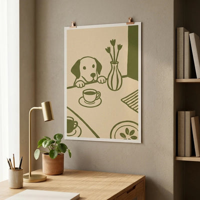 Dog Kitchen Print Poster - Whimsical Dog Wall Art for Coffee Lovers