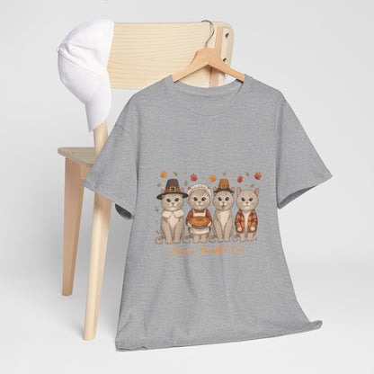 Thanksgiving Shirt, Just a Thankful Cat T-Shirt, Fall Animal Graphic Tee, Autumn Outfit Gift  Back view