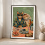 Whimsical Cat Couple Dinner Poster - Vintage Animal Portrait with Champagne & Oysters