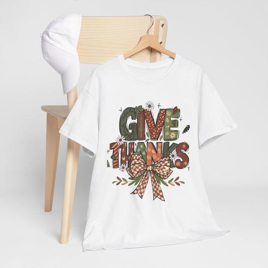 Thanksgiving Shirt, Give Thanks Tee, Fall Graphic T-Shirt, Comfort Colors Autumn Top, Thankful Gift Tee  Front view