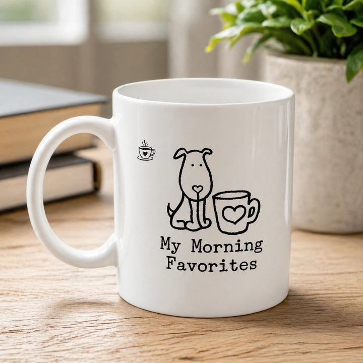 Dog Lover Coffee Mug - My Morning Favorites Line Art Ceramic Cup, 11/15oz