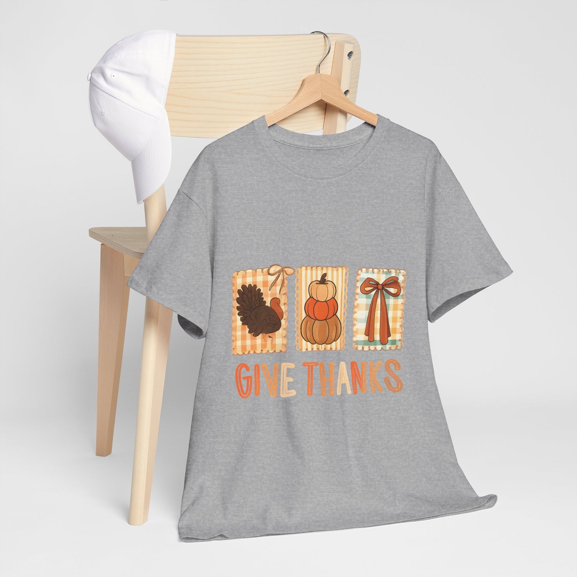Comfort Colors Give Thanks Shirt, Coquette Thanksgiving Tee, Thankful Fall Shirt, Cute Pumpkin Gift Top  Back view