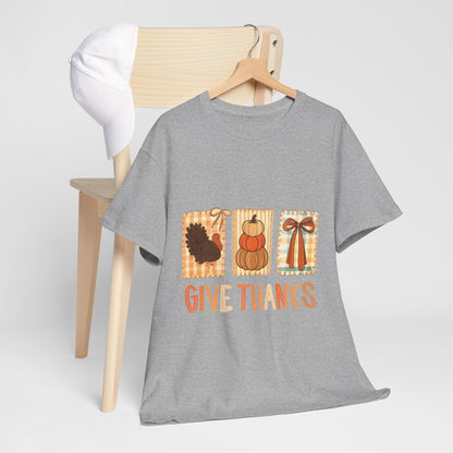 Comfort Colors Give Thanks Shirt, Coquette Thanksgiving Tee, Thankful Fall Shirt, Cute Pumpkin Gift Top  Back view