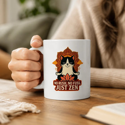 Zen Cat Coffee Mug for Cat Lovers - Funny Yoga Gift White Mug