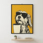 Funny Dog Wall Art Poster - Coffee Lover Kitchen Print with Sunglasses Dog