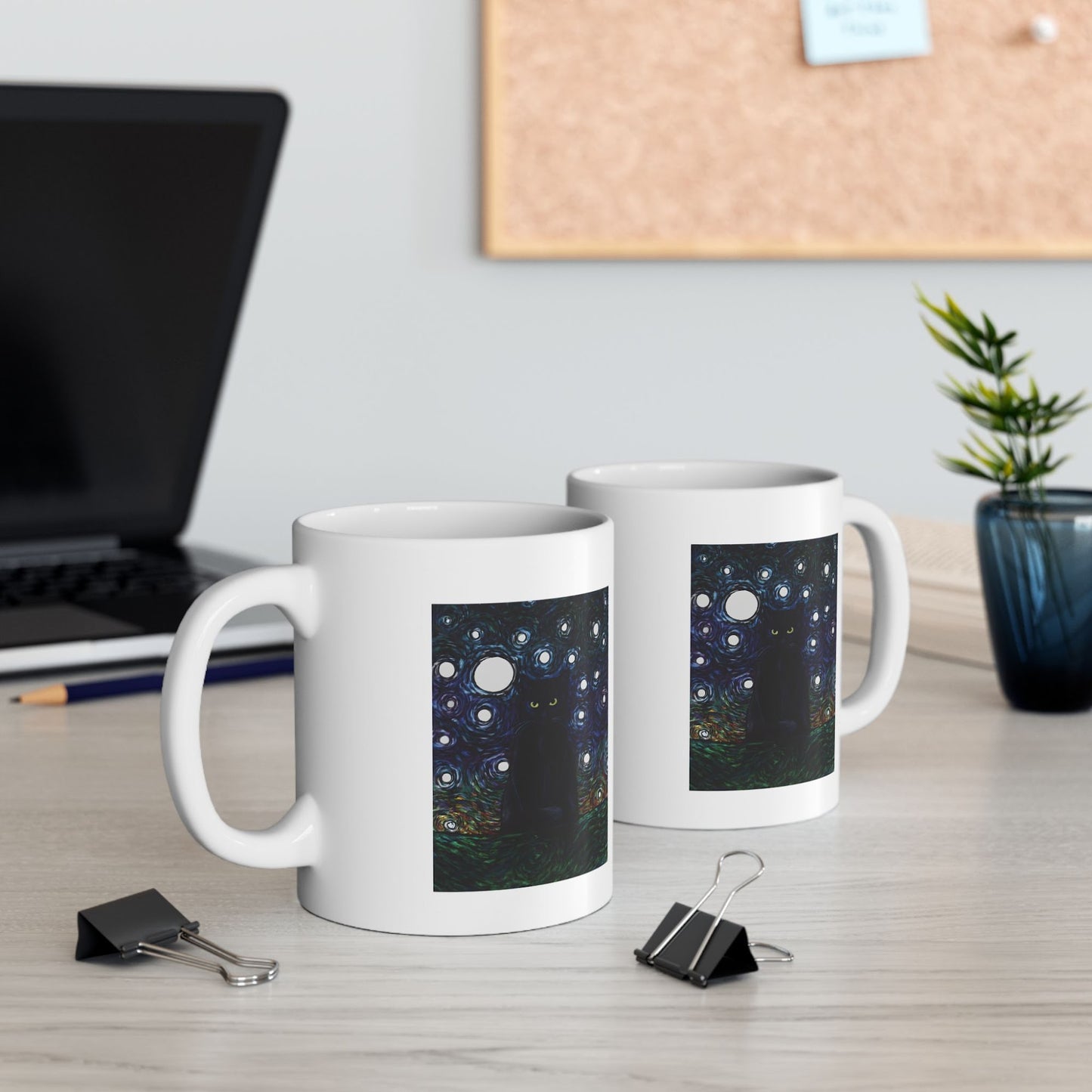 Black Cat Starry Night Coffee Mug