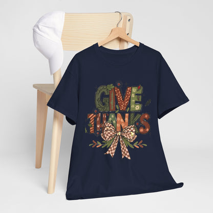 Thanksgiving Shirt, Give Thanks Tee, Fall Graphic T-Shirt, Comfort Colors Autumn Top, Thankful Gift Tee  Front view