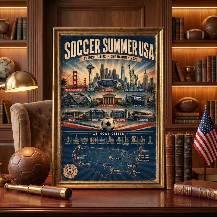Soccer Summer USA Poster | Retro Soccer Wall Art for Game Room, Sports Bar & Man Cave Decor