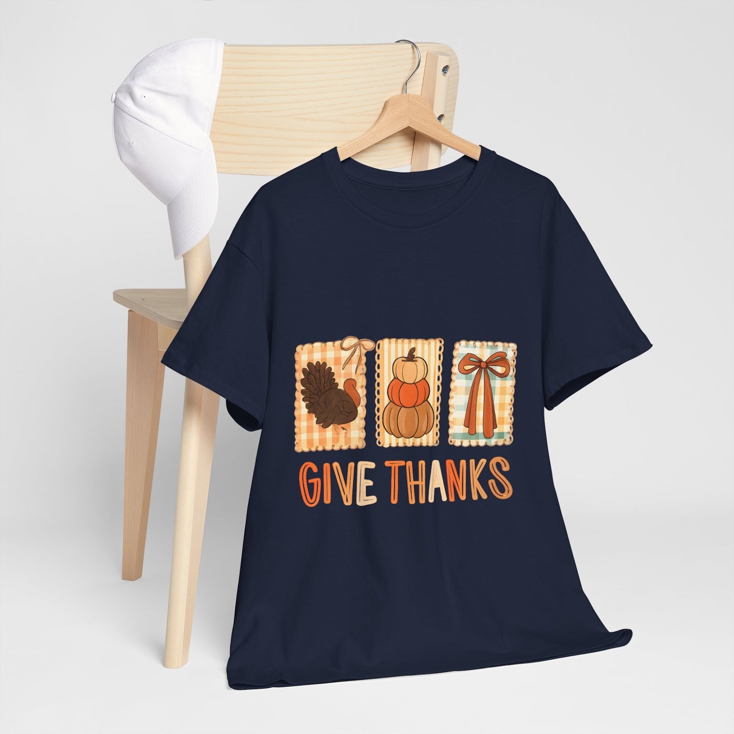 Comfort Colors Give Thanks Shirt, Coquette Thanksgiving Tee, Thankful Fall Shirt, Cute Pumpkin Gift Top  Front view