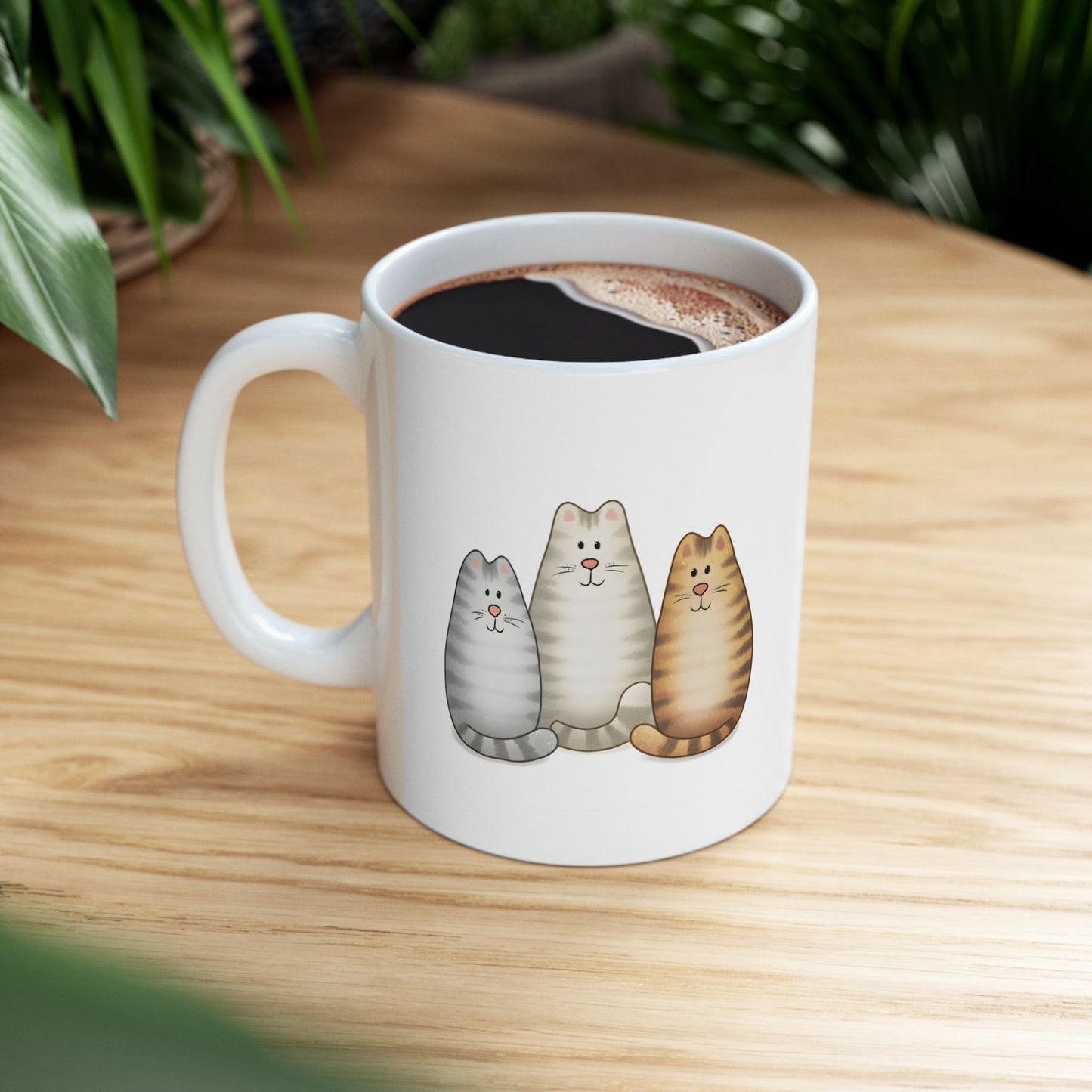 Whimsical Three Cats Ceramic Mug