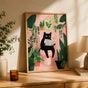 Funny Bathroom Poster - Vintage Cat Reading Newspaper Wall Art