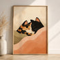 Cat Couple Hug Poster – Calico & Black Cat Romantic Bed Wall Art