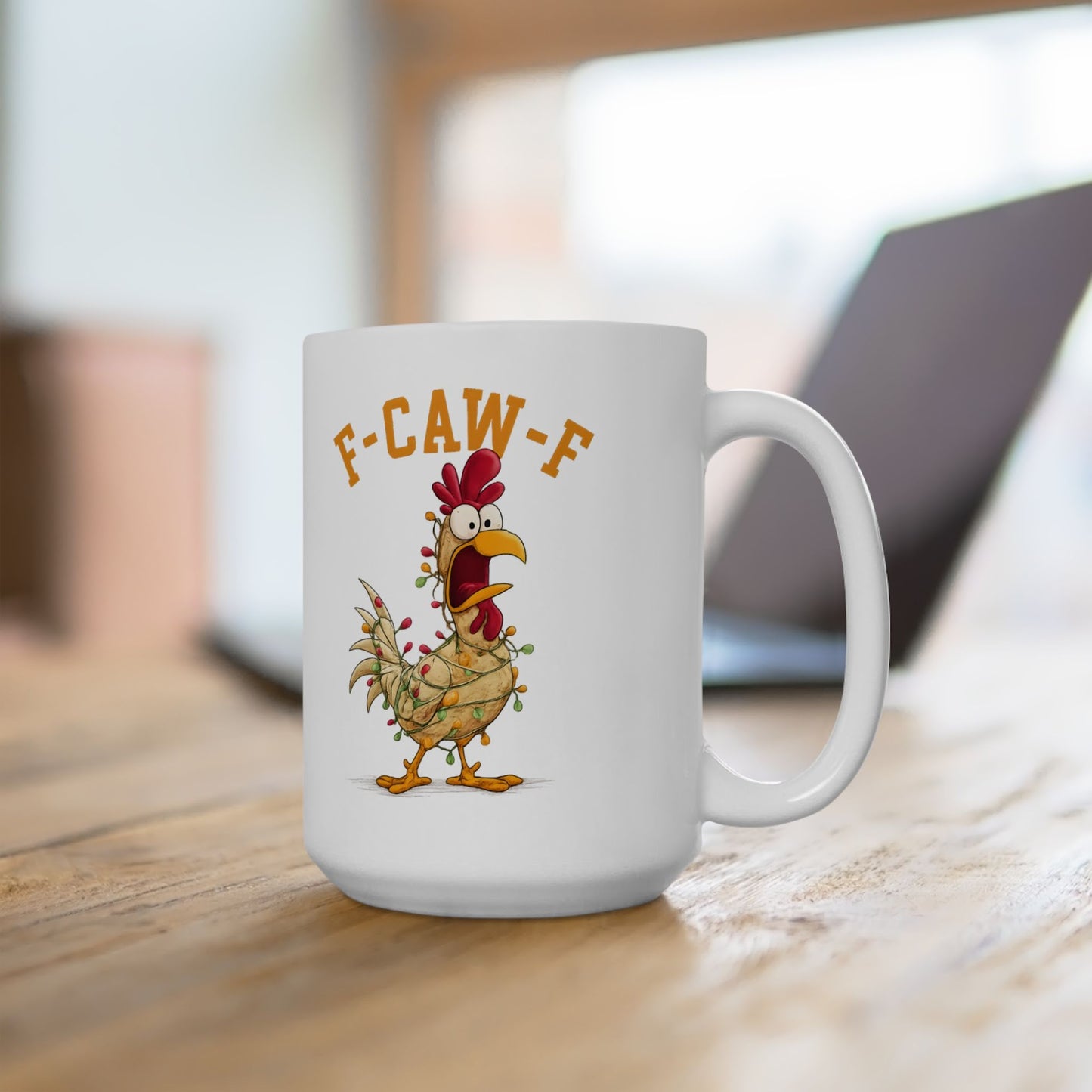 Funny F-Caw-F Christmas Chicken Mug 15 Oz