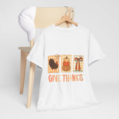 Comfort Colors Give Thanks Shirt, Coquette Thanksgiving Tee, Thankful Fall Shirt, Cute Pumpkin Gift Top  Front view