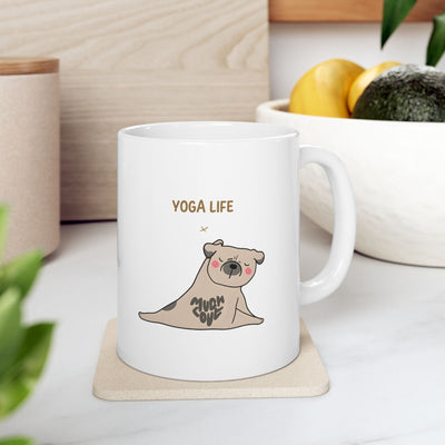 Cute Cartoon Dog Yoga Mug 11 Oz