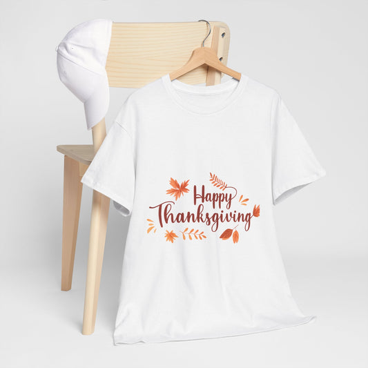 Happy Thanksgiving Unisex T-Shirt, Fall Festive Tee, Autumn Holiday Gift Shirt  Front view