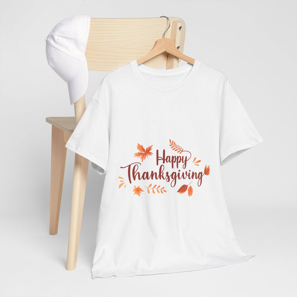 Happy Thanksgiving Unisex T-Shirt, Fall Festive Tee, Autumn Holiday Gift Shirt  Front view