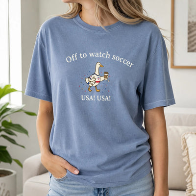 Off to Watch Soccer Shirt, USA Mom Goose Graphic Tee