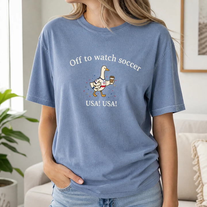 Off to Watch Soccer Shirt, USA Mom Goose Graphic Tee