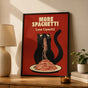 Hungry Cat Spaghetti Print, Humorous Poster, Funny Wall Art for Kitchen
