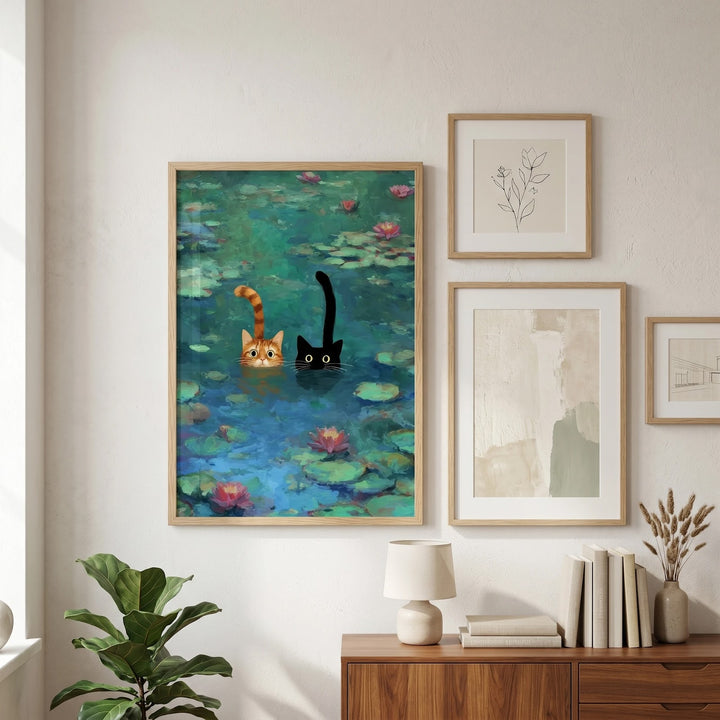 Monet Inspired Art Print: Whimsical Cat Poster Funny Cat Wall Art