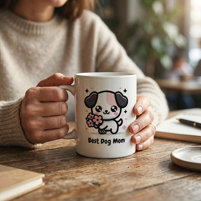 Charming 'Best Dog Mom' White glossy mug - Perfect Gift for Pet Lovers