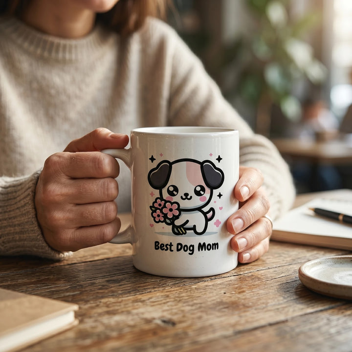 Charming 'Best Dog Mom' White glossy mug - Perfect Gift for Pet Lovers