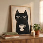 Grumpy Cat Coffee Poster, Minimalist Black Art, Funny Lover Print, Cozy Decor