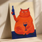 Cat with Wine Art Print: Retro Bar Cart Decor
