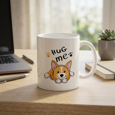 Hug Me Corgi Coffee Mug, Dog Lover Gift, Colorful Inside