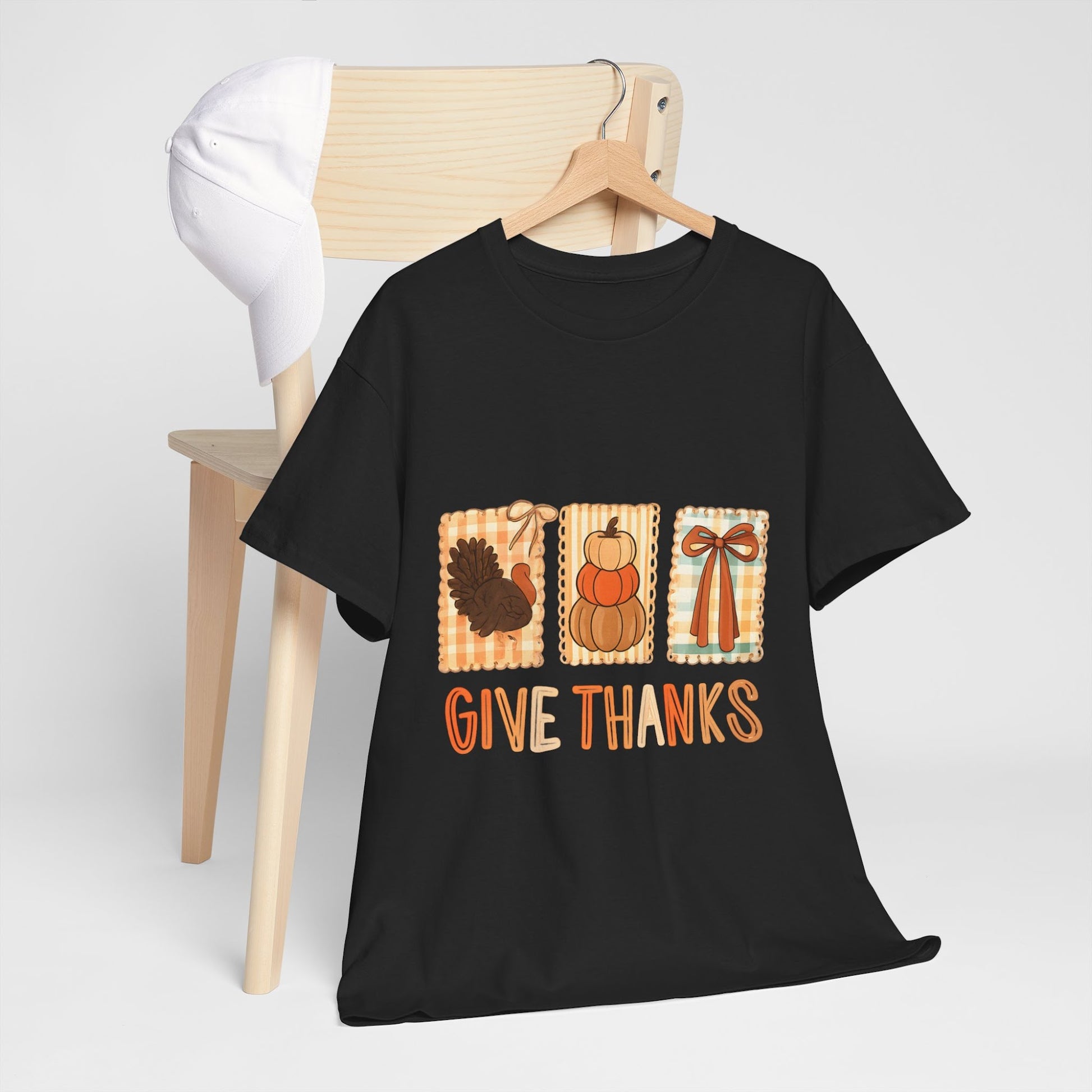 Comfort Colors Give Thanks Shirt, Coquette Thanksgiving Tee, Thankful Fall Shirt, Cute Pumpkin Gift Top  Back view