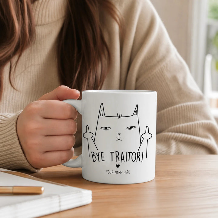 Funny Coworker Leaving Mug - Bye Traitor Cat Gift for Coworker