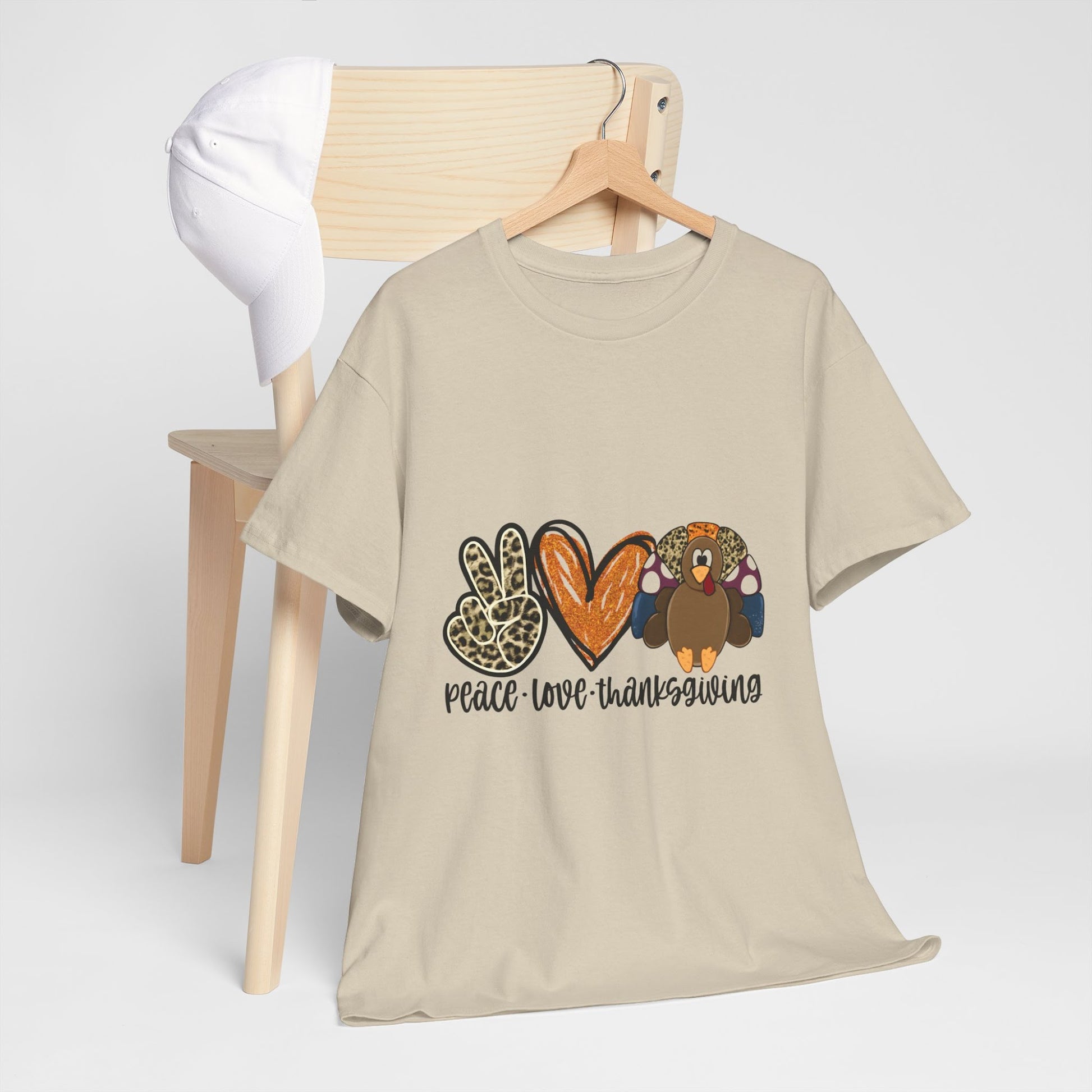 Peace Love Thanksgiving Shirt, Turkey Tee, Fall Season Top, Thanksgiving Family Shirt, Party Outfit  Front view